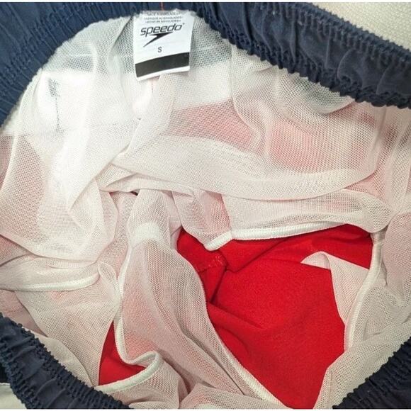 Speedo Mens S Red White Navy Blue Elastic Waist Drawstring Swim Trunks Shorts - Picture 11 of 11